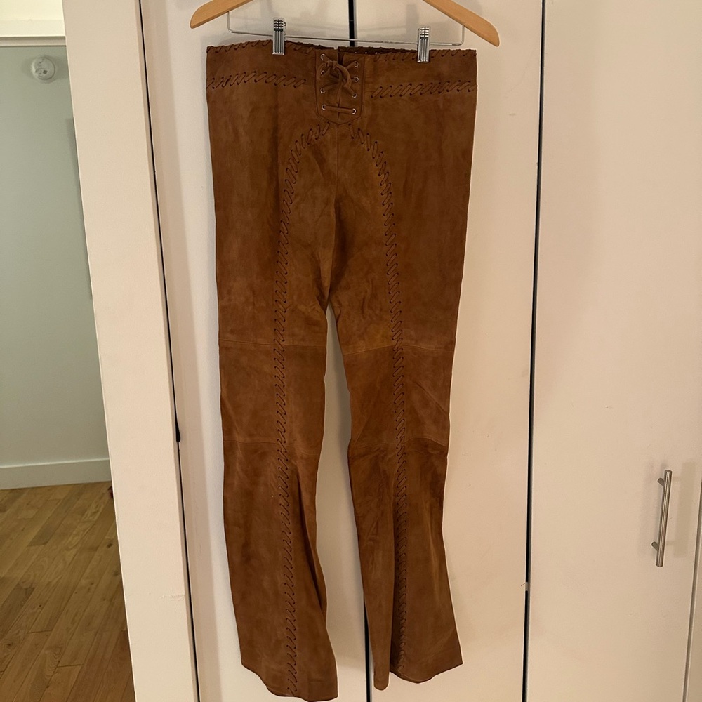 Danielle Guizio Brown Suede Lace-Up Boot Cut Pants